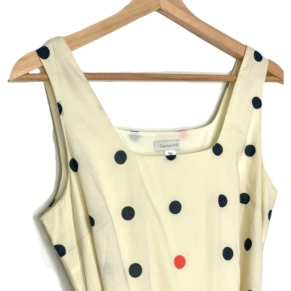 Garnet Hill A-Line Polka Dot Sleeveless Dress w/Tie Belt in Cream Size 6 - Picture 2 of 13